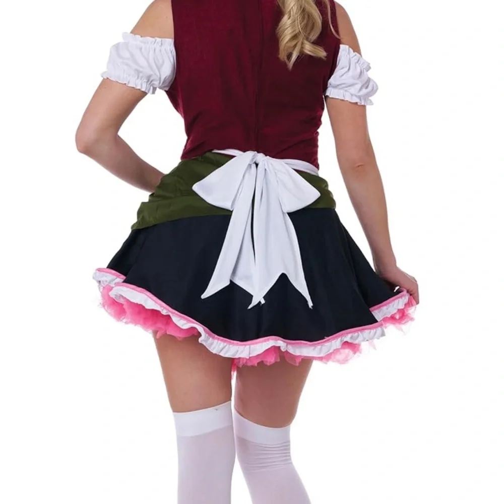 Bavarian Beer Maid Costume - Red, Green, Black - Picture 2 of 5